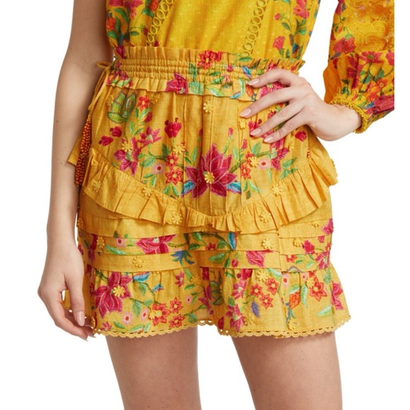 FARM Rio Yellow Ruffled Mini Skirt Resort Wear - Picture 1 of 4
